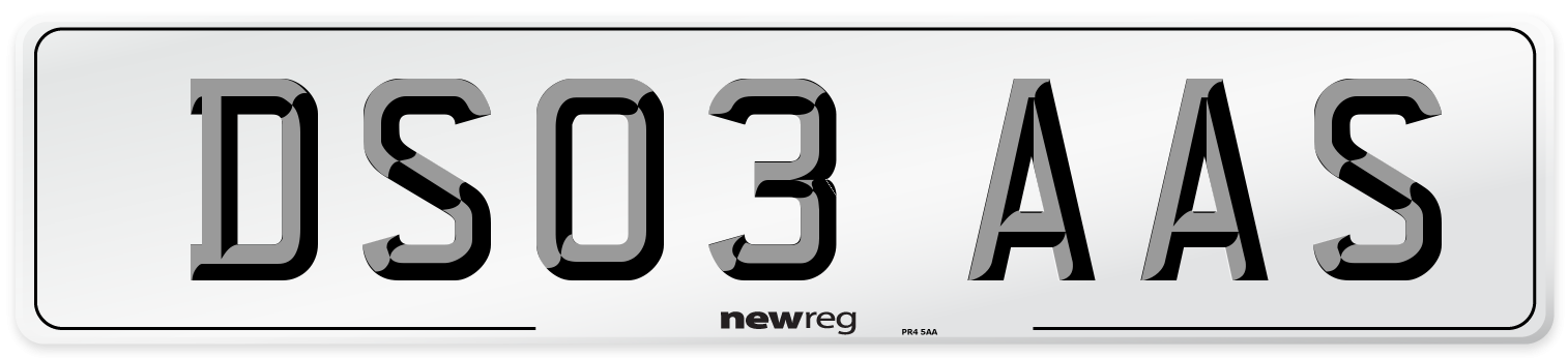DS03 AAS Number Plate from New Reg